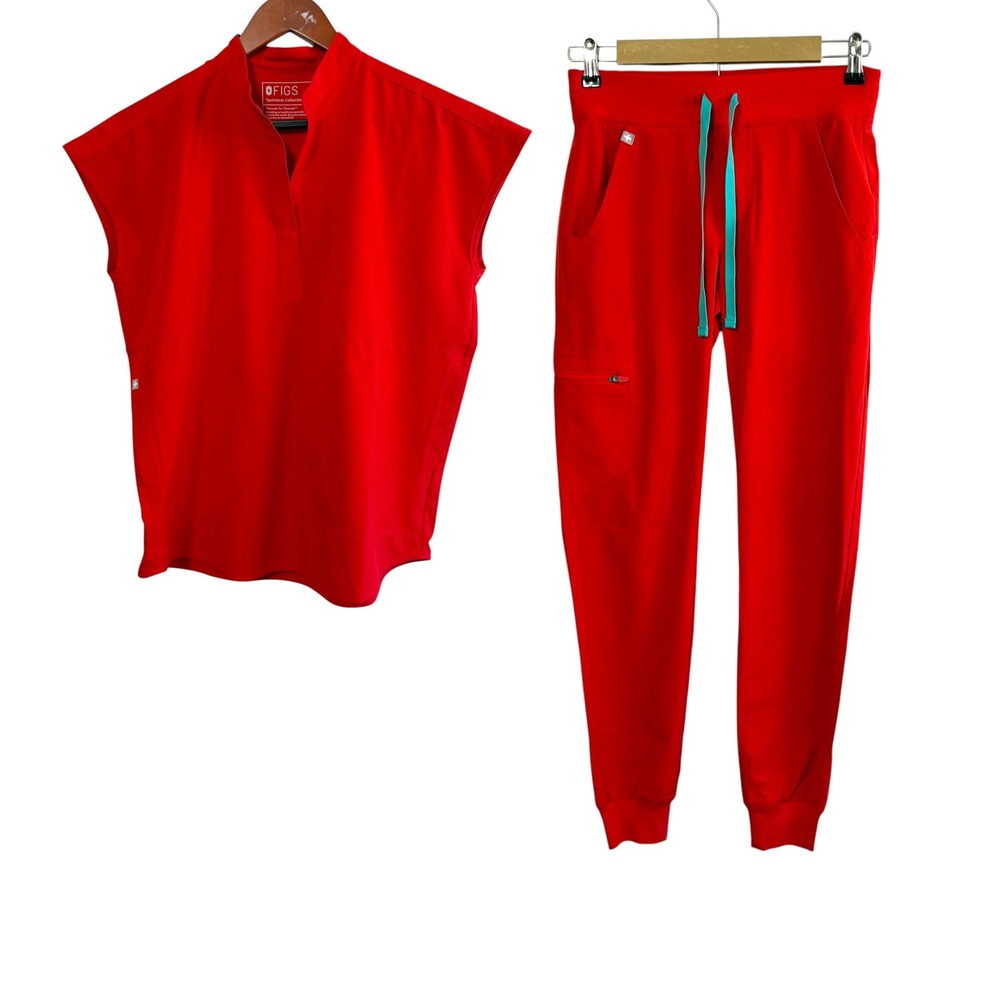 FIGS Size XXS Red Scrubs Set Top Joggers Nurse Doctor Colorful Comfort